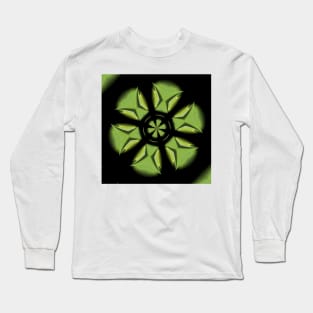 intricate hexagonal geometric shape in emerald green on a plain black background Long Sleeve T-Shirt